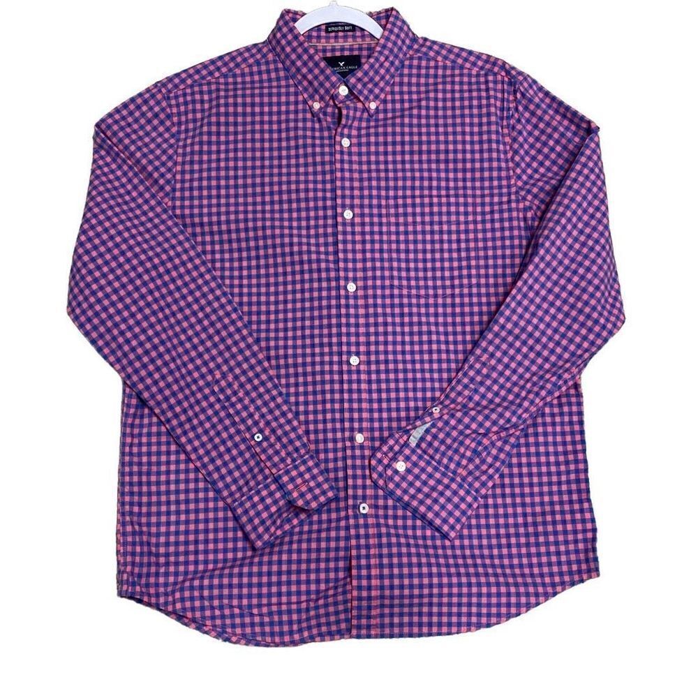 American Eagle Blue & Pink Seriously Soft Button Down Shirt Size Large